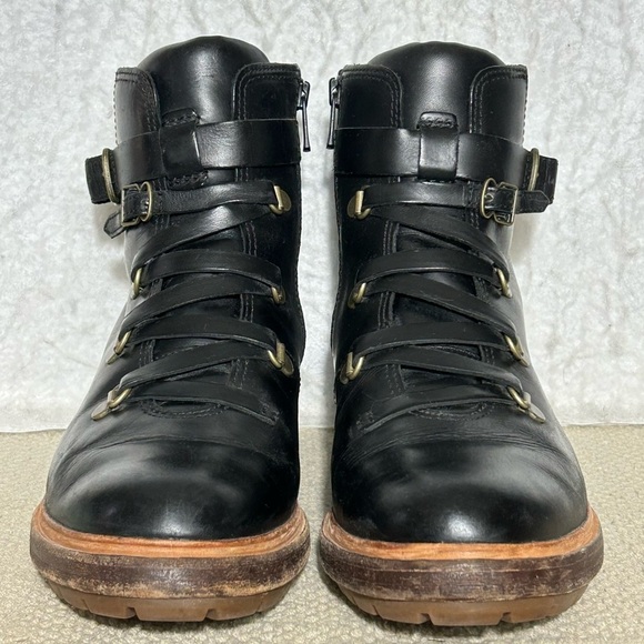 Timberland Womens Black Leather Riley Flair Hiker Lace/Buckle Boots Shoes SZ 8 - Picture 3 of 11